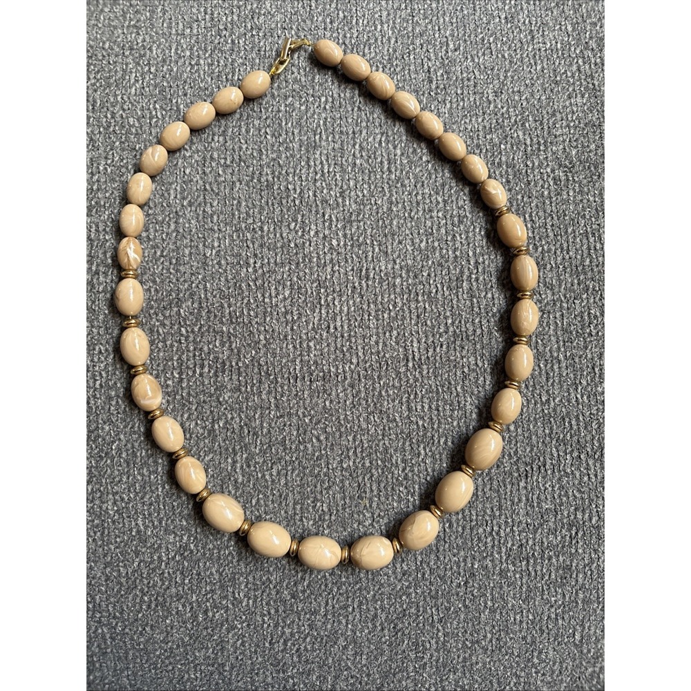 Vintage Napier French Ivory bead necklace signed 24" Long MCM Retro